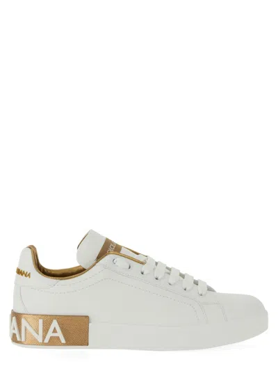Dolce & Gabbana Portofino Leather Sneakers In White