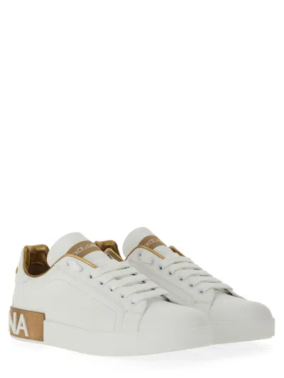 Dolce & Gabbana Portofino Leather Sneakers In White
