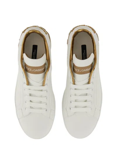 Dolce & Gabbana Portofino Leather Sneakers In White