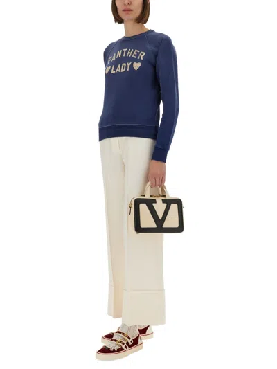 Valentino Panther Lady Crew Neck Sweatshirt In Blue