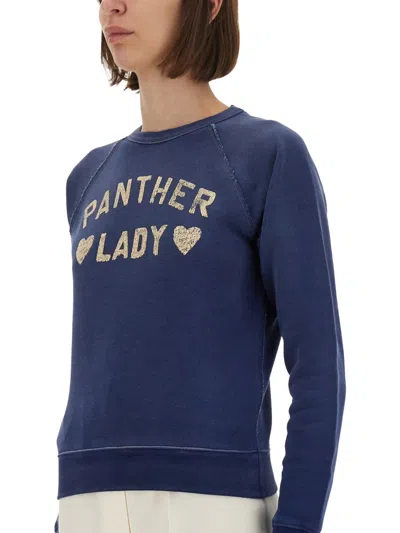 Valentino Panther Lady Crew Neck Sweatshirt In Blue