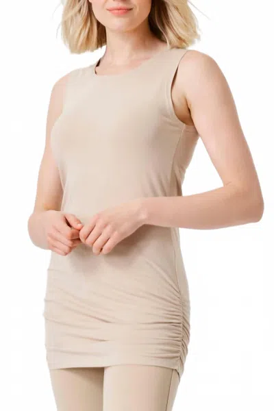 Planet By Lauren G Cotton Lycra Ruched Tank In Sand In Neutral