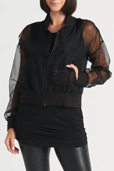 Planet By Lauren G Organza Baseball Jacket In Black In Black
