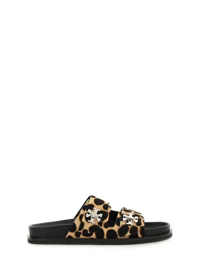 Tory Burch Round Toe Double Strap Animal Print Sandals In Multi