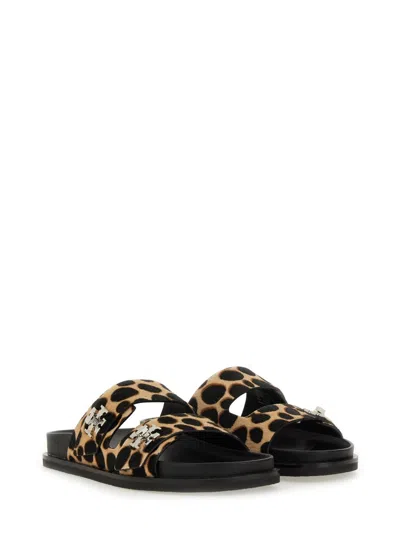 Tory Burch Round Toe Double Strap Animal Print Sandals In Multi