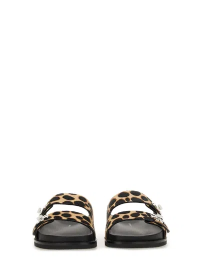 Tory Burch Round Toe Double Strap Animal Print Sandals In Multi