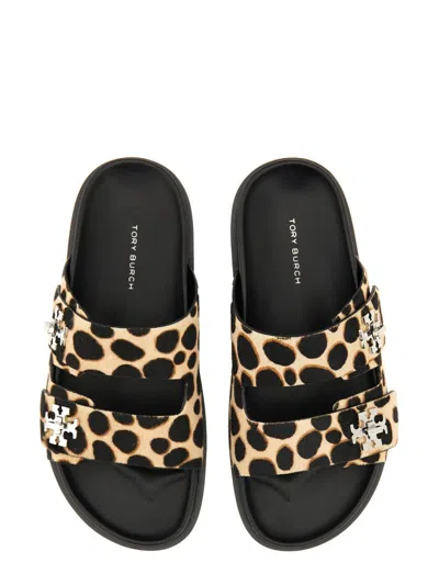 Tory Burch Round Toe Double Strap Animal Print Sandals In Multi