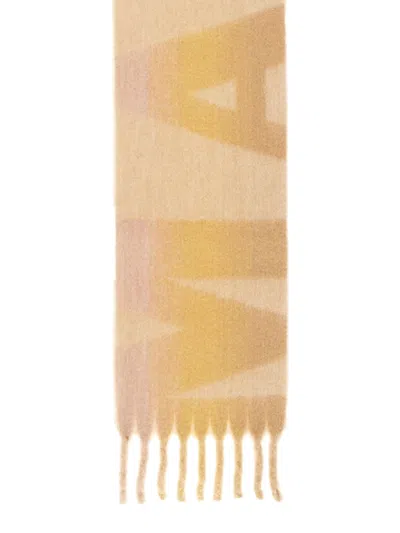 Isabel Marant Fringed Wool Scarf With Abstract Pattern In Neutral