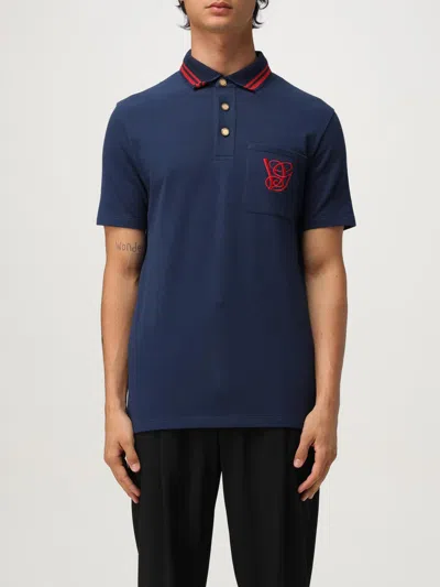 Valentino Cotton Piquet Polo With Vg Embroidery In Blue