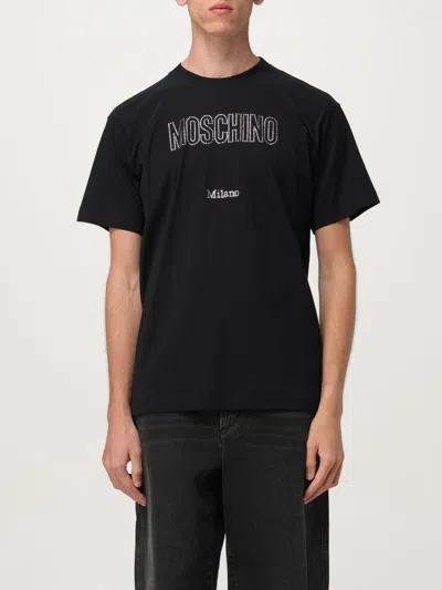 Moschino Crystal Logo Crew Neck T-shirt With Short Sleeves In Black
