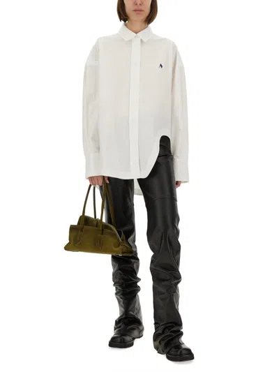 Attico Oversized Cotton Shirt Long Sleeves Collar In Gray