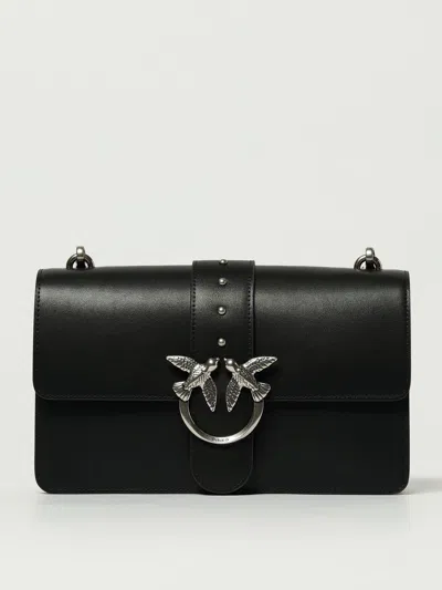 Pinko Rectangular Chain Strap Shoulder Bag With Metal Hardware And Front Embellishment In Black