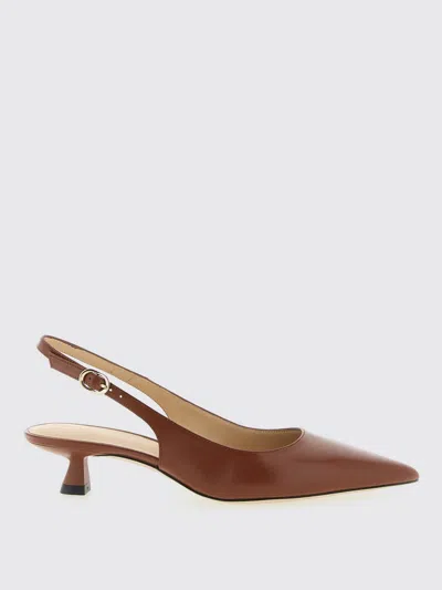 Stuart Weitzman Sculpted Buckle Kitten Heel Slingback Pumps In Brown