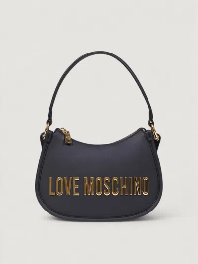 Love Moschino Logo-plaque Curved Shoulder Bag In Black