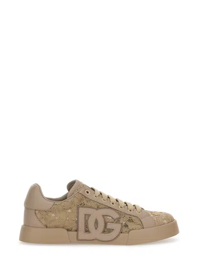 Dolce & Gabbana Sneaker With Embroidery In Neutral