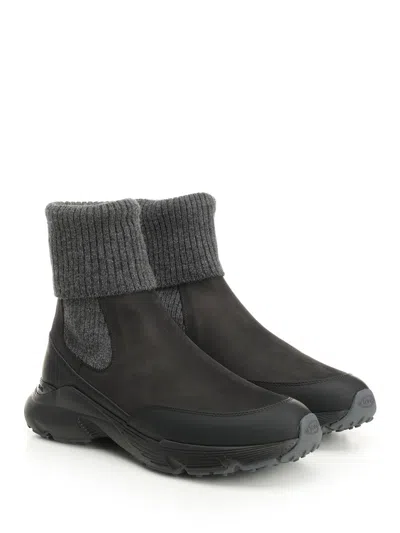 Tod's High Knitted Cuff Sneakers With Textured Upper And Chunky Sole In Black