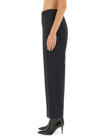 Fabiana Filippi Black Loose Pants With Toanl Elastic Waistband In Viscose In Black