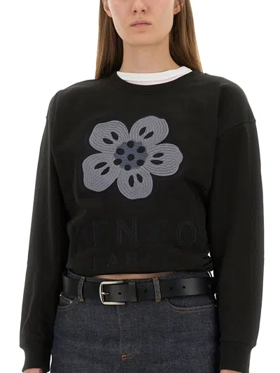 Kenzo Sweatshirt With "boke Flower" Embroidery In Black