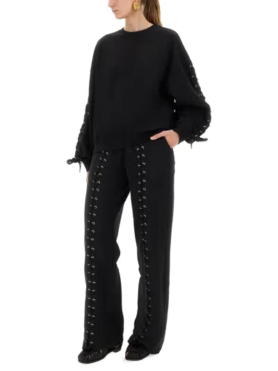 Rotate Birger Christensen Crew Neck Lace-up Detail Sweatshirt In Black