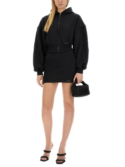 Alexander Wang Cropped Cotton Terry Sweatshirt With Zip-up Front In Black