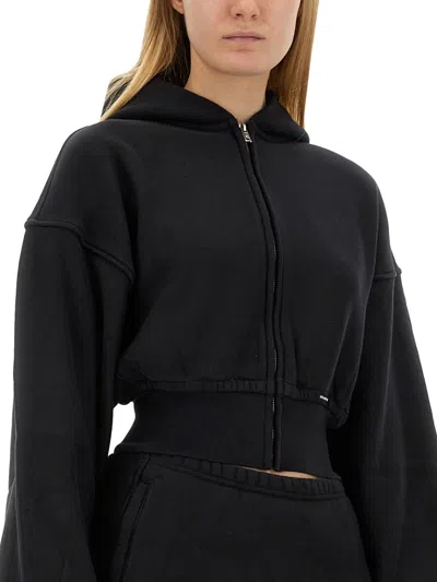 Alexander Wang Cropped Cotton Terry Sweatshirt With Zip-up Front In Black