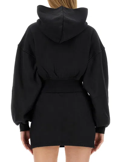 Alexander Wang Cropped Cotton Terry Sweatshirt With Zip-up Front In Black