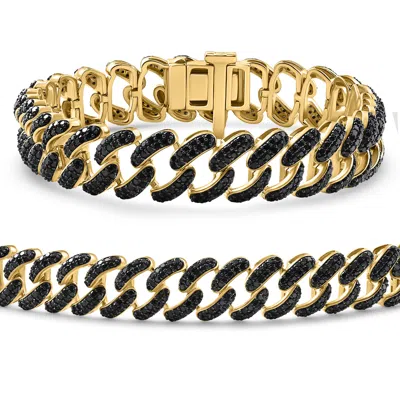 Pompeii3 10.91ct Black Diamond Men's 14mm Cuban Link Bracelet 52 Gram Yellow Gold 8.5" In Gold
