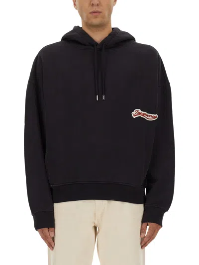 Jacquemus Relaxed Fit Hoodie With Drawstring In Blue