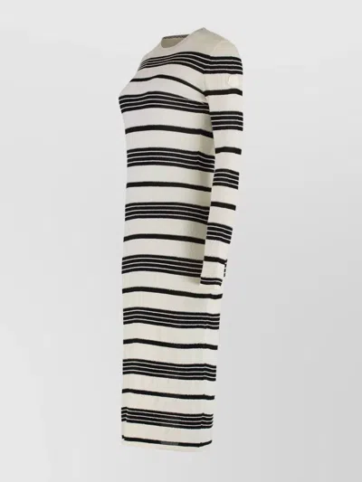 Moncler Knit Dress Crew Neck Fitted Silhouette In White