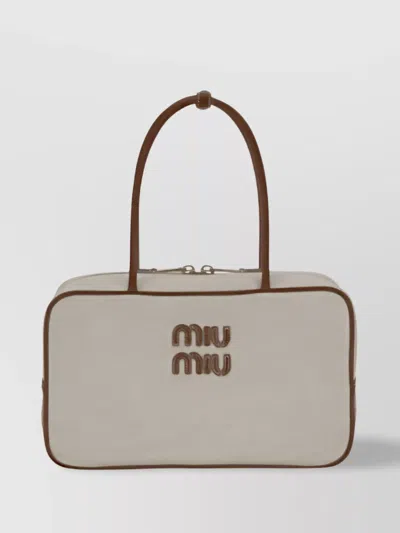 Miu Miu Crafted Canvas And Leather Shoulder Bag In Gray