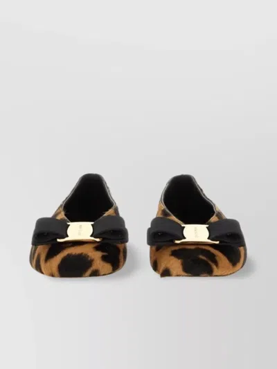 Ferragamo Vara Ballerina With Bow In Animal Print