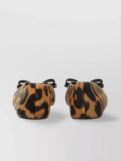 Ferragamo Vara Ballerina With Bow In Animal Print