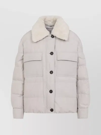 Brunello Cucinelli Light Gray Jacket With Fur Collar In Gray