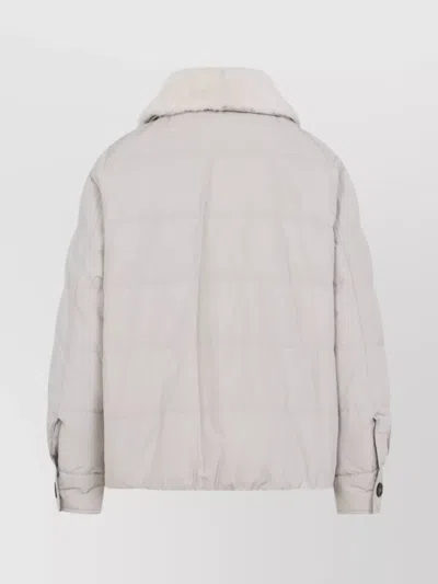 Brunello Cucinelli Light Gray Jacket With Fur Collar In Gray