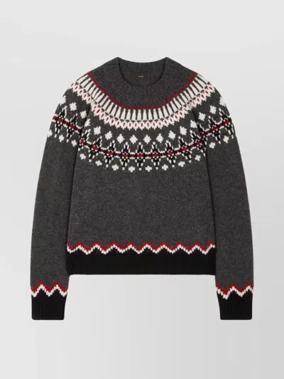 Alanui Wool Crewneck Sweater With Geometric Pattern In Gray