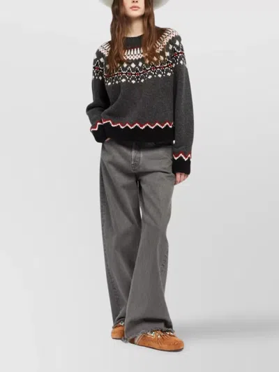 Alanui Wool Crewneck Sweater With Geometric Pattern In Gray