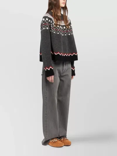 Alanui Wool Crewneck Sweater With Geometric Pattern In Gray