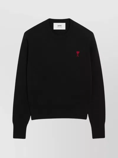 Ami Alexandre Mattiussi Classic Crew Neck Sweater With Embroidered Heart Detail In Blue