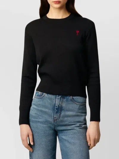 Ami Alexandre Mattiussi Classic Crew Neck Sweater With Embroidered Heart Detail In Blue