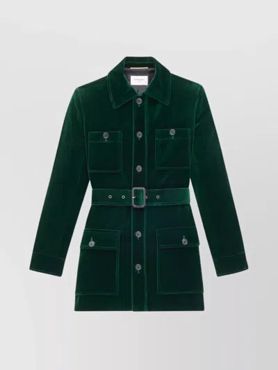 Saint Laurent Saharienne Belted Cotton Velvet Jacket In Black