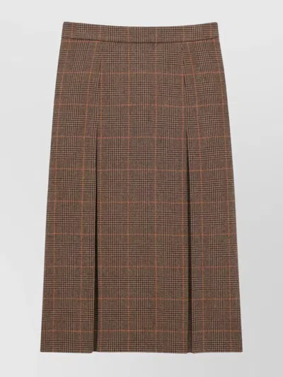 Saint Laurent Grey Midi Skirt With Side Concealed Zip Closure And All-over Check Motif In Wool And Cashmere Woman In Brown