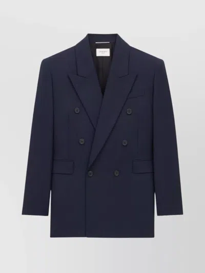 Saint Laurent Wool Tuxedo Jacket In Blue