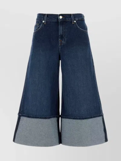 7 For All Mankind Wide-leg Jeans With Belt Loops And Contrast Hem In Blue