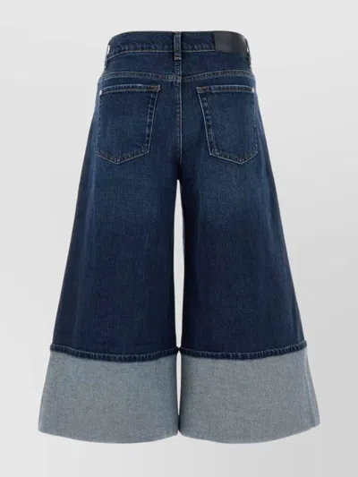 7 For All Mankind Wide-leg Jeans With Belt Loops And Contrast Hem In Blue