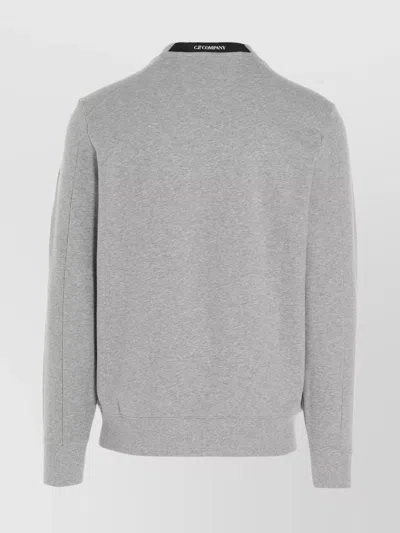 C.p. Company Gray Diagonal Raised Fleece Crewneck Lens Sweatshirt In Gray