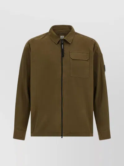 C.p. Company Brown Minimalist Casual Jacket With Unique Lens Detail In Green