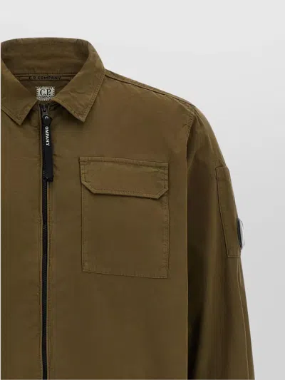 C.p. Company Brown Minimalist Casual Jacket With Unique Lens Detail In Green