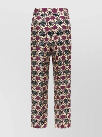 Max Mara Floral Bow Detail High Waist Trousers In Multi