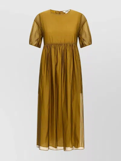 Max Mara Sheer Overlay Gathered Waist Dress In Yellow