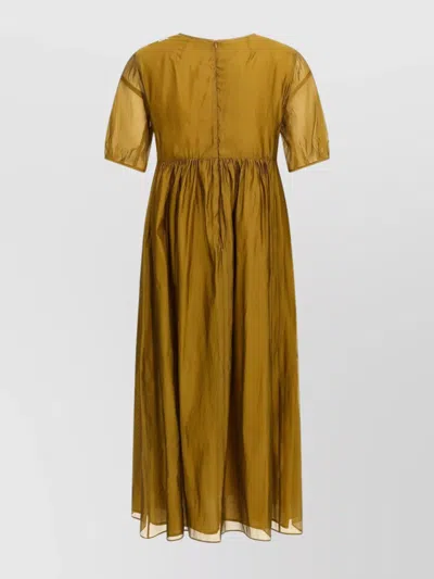 Max Mara Sheer Overlay Gathered Waist Dress In Yellow